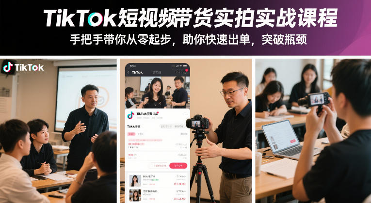 TikTok短视频带货实拍实战课程,手把手带你从零起步,助你快速出单,突破瓶颈-轻创网