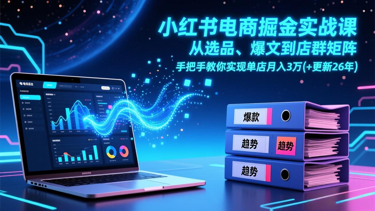 小红书电商掘金实战课，从选品、爆文到店群矩阵，手把手教你实现单店月入3万+(更新26年-轻创网