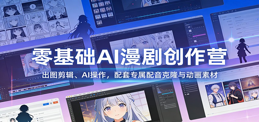 零基础AI漫剧创作营：出图剪辑、AI操作，配套专属配音克隆与动画素材-轻创网