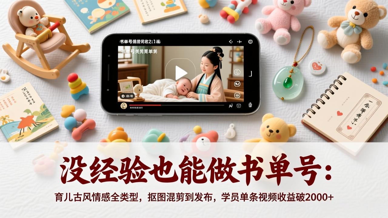没经验也能做书单号：育儿古风情感全类型，抠图混剪到发布，学员单条视频收益破2000+-轻创网