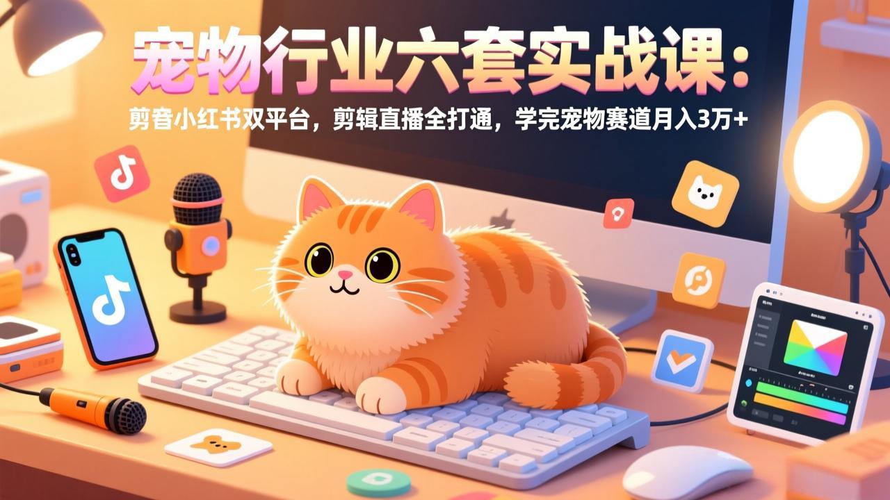 宠物行业六套实战课：抖音小红书双平台，剪辑直播全打通，学完宠物赛道月入3万+-轻创网
