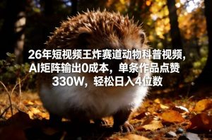 26年短视频王炸赛道动物科普视频，AI矩阵输出0成本，单条作品点赞330W，轻松日入4位数-轻创网