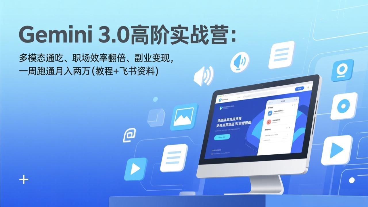 Gemini 3.0高阶实战营:多模态通吃、职场效率翻倍、副业变现,一周跑通月入两万(教程+飞书资料-轻创网