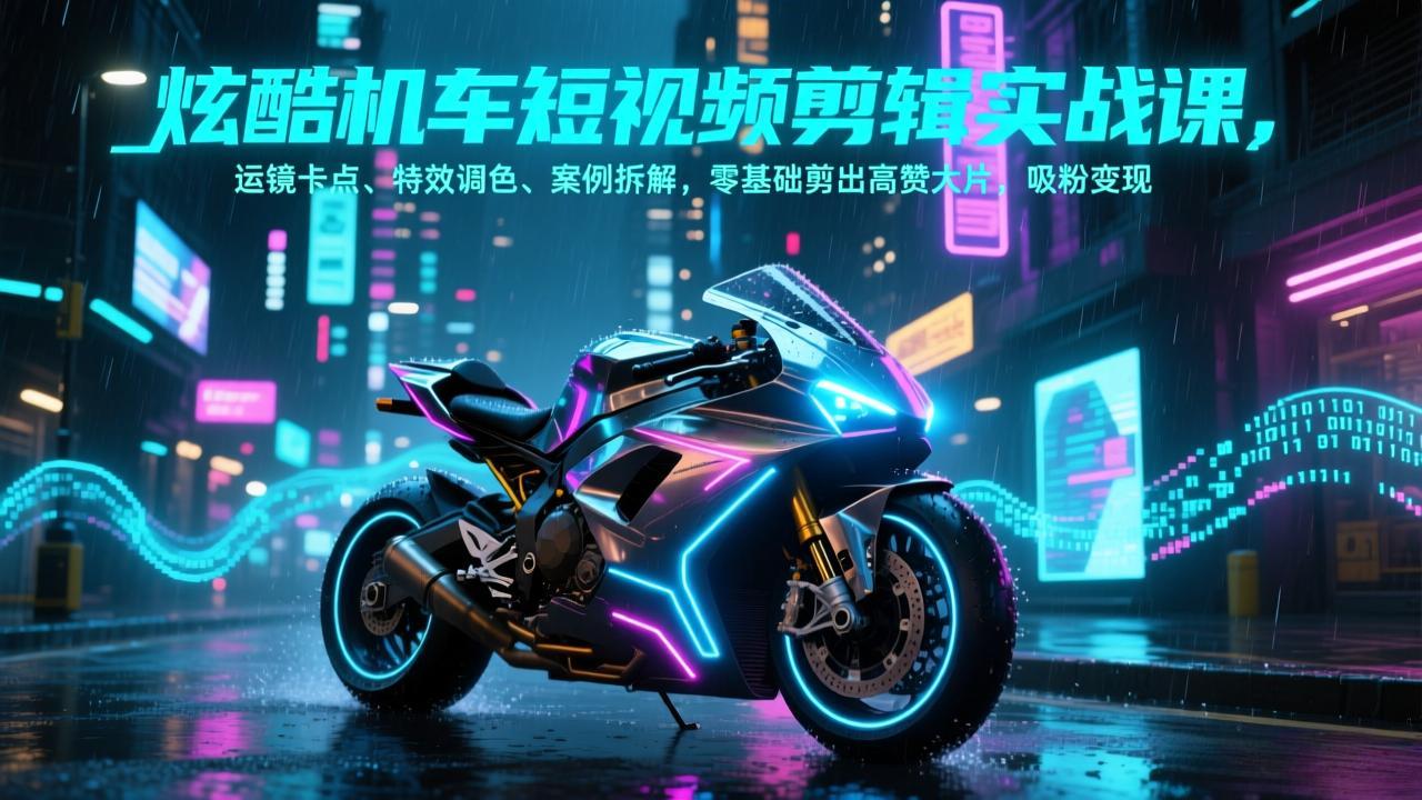 炫酷机车短视频剪辑实战课，运镜卡点、特效调色、案例拆解，零基础剪出高赞大片，吸粉变现-轻创网