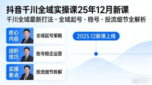 抖音千川全域全域实操课25年12月新课，千川全域最新打法，全域起号，稳号，投流细节全部都有-轻创网