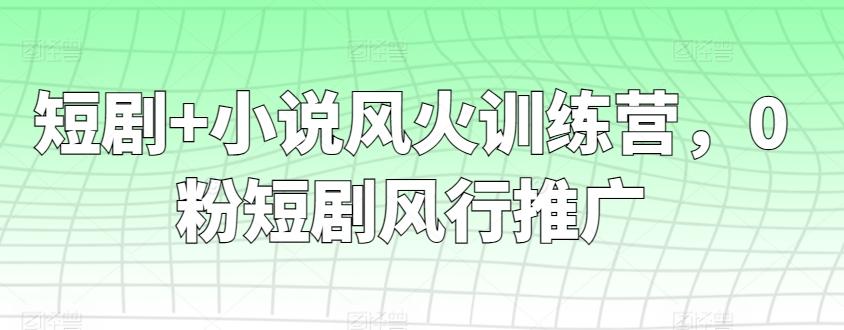 短剧+小说风火训练营，0粉短剧风行推广-轻创网
