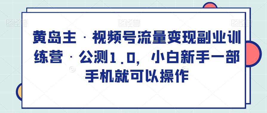 黄岛主·视频号流量变现副业训练营·公测1.0，小白新手一部手机就可以操作-轻创网