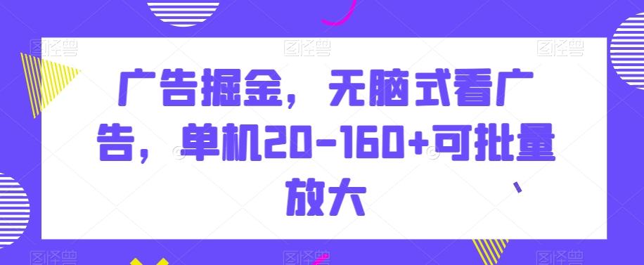 广告掘金，无脑式看广告，单机20-160+可批量放大【揭秘】-轻创网