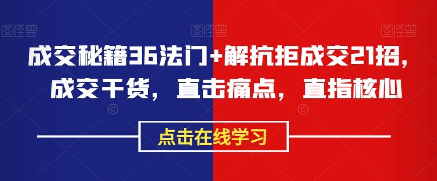 成交秘籍36法门+解抗拒成交21招，成交干货，直击痛点，直指核心-轻创网