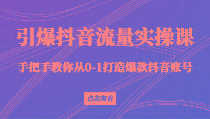 引爆抖音流量实操课，手把手教你从0-1打造爆款抖音账号(27节课)-轻创网