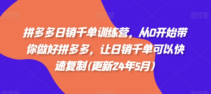 拼多多日销千单训练营，从0开始带你做好拼多多，让日销千单可以快速复制(更新24年8月)-轻创网