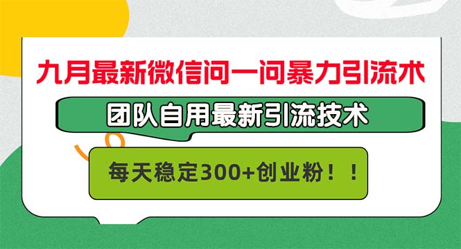 九月最新微信问一问暴力引流术，团队自用引流术，每天稳定300+创…-轻创网