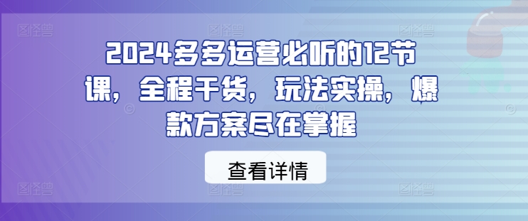 2024多多运营必听的12节课，全程干货，玩法实操，爆款方案尽在掌握-轻创网
