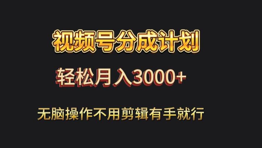 视频号流量分成，不用剪辑，有手就行，轻松月入2000+-轻创网