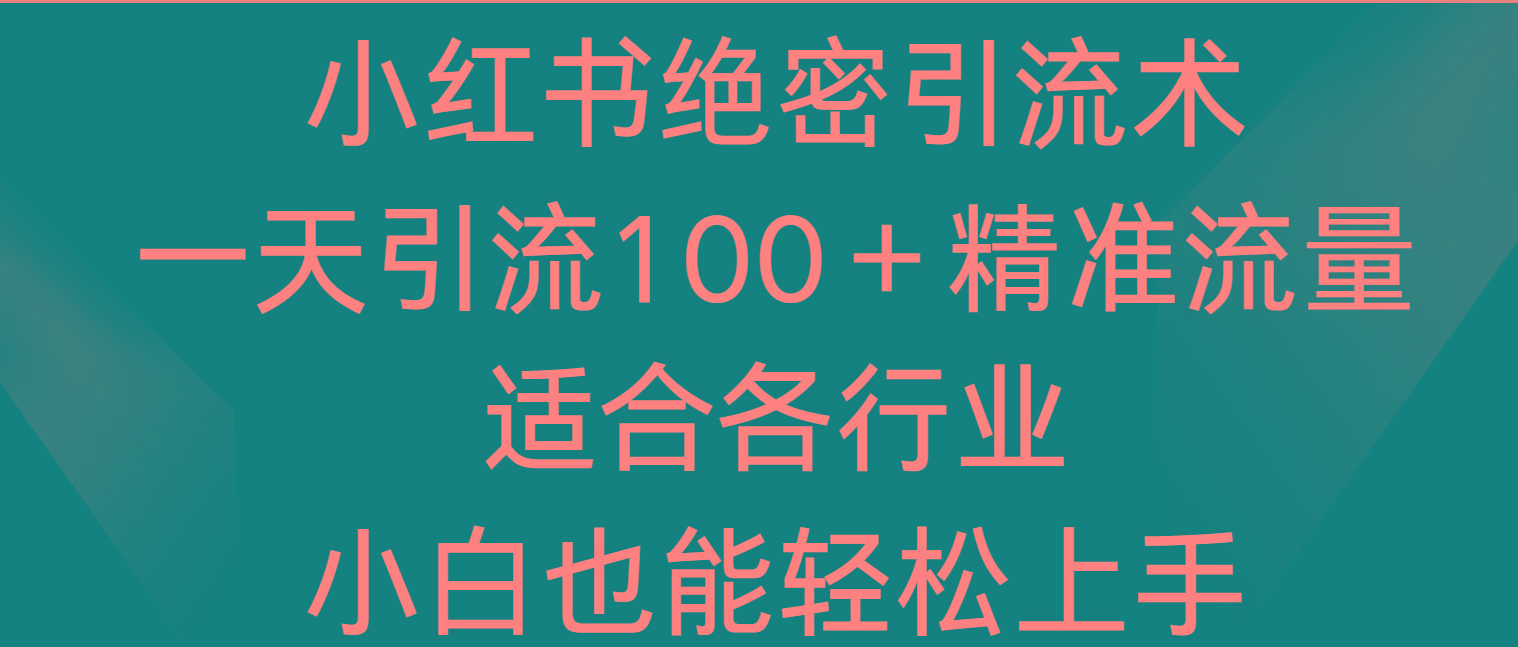 小红书绝密引流术，一天引流100＋精准流量，适合各个行业，小白也能轻松上手-轻创网