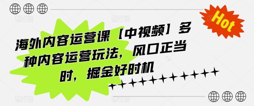 海外内容运营课【中视频】多种内容运营玩法，风口正当时，掘金好时机-轻创网