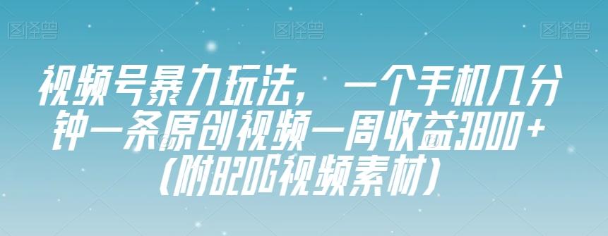 视频号暴力玩法，一个手机几分钟一条原创视频一周收益3800+（附820G视频素材）-轻创网