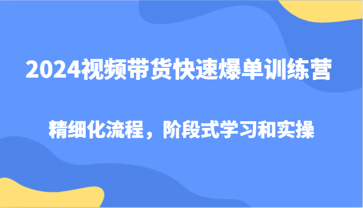 2024视频带货快速爆单训练营，精细化流程，阶段式学习和实操-轻创网