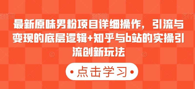 最新原味男粉项目详细操作，引流与变现的底层逻辑+知乎与b站的实操引流创新玩法-轻创网