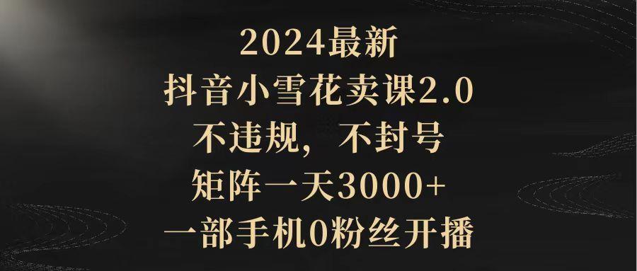(9639期)2024最新抖音小雪花卖课2.0 不违规 不封号 矩阵一天3000+一部手机0粉丝开播-轻创网