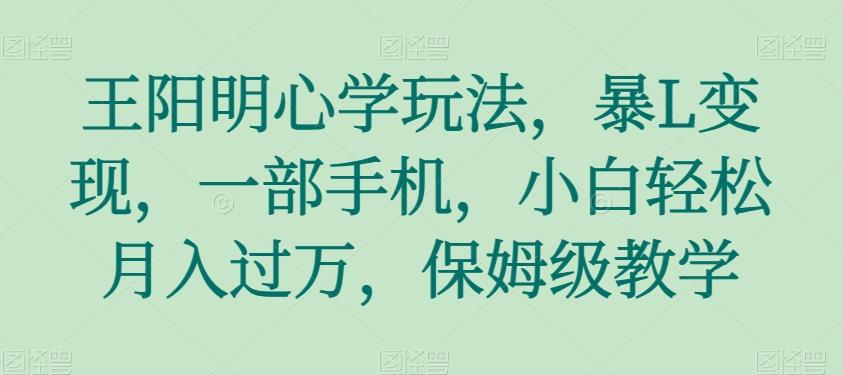 王阳明心学玩法，暴L变现，一部手机，小白轻松月入过万，保姆级教学【揭秘】-轻创网