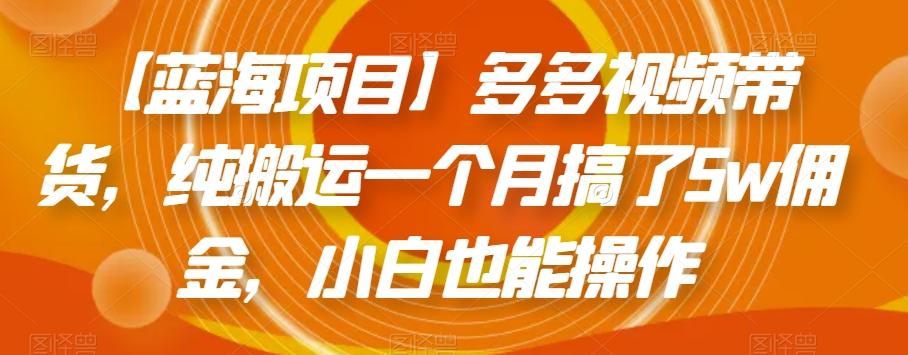 【蓝海项目】多多视频带货，纯搬运一个月搞了5w佣金，小白也能操作【揭秘】-轻创网