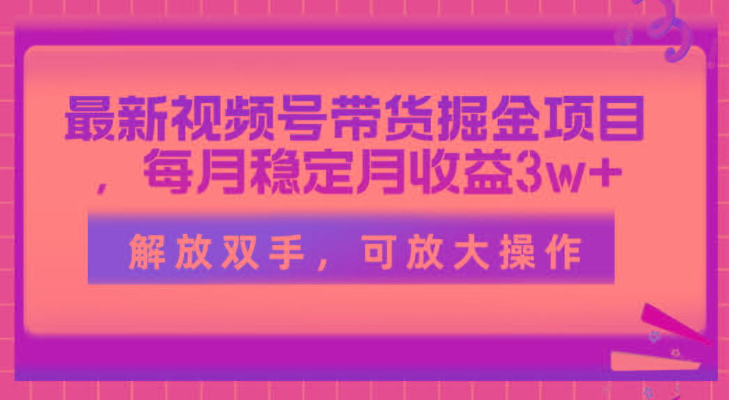 最新视频号带货掘金项目，每月稳定月收益3w+，解放双手，可放大操作-轻创网