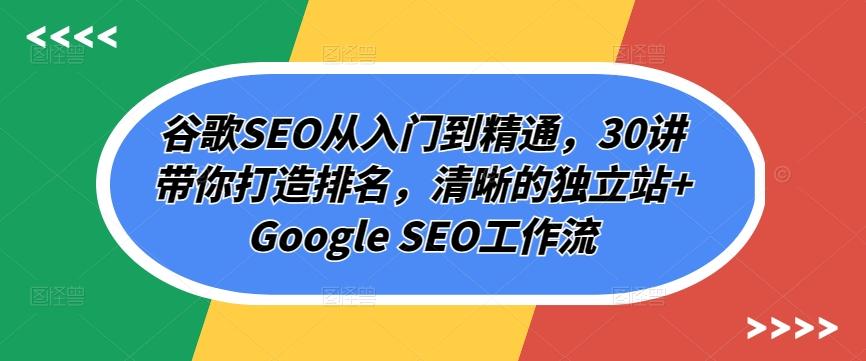 谷歌SEO从入门到精通，30讲带你打造排名，清晰的独立站+Google SEO工作流-轻创网