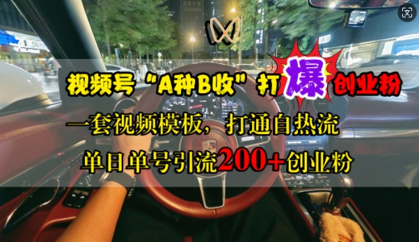 视频号“A种B收”打爆创业粉，一套视频模板打通自热流，单日单号引流200+创业粉-轻创网