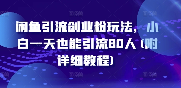 闲鱼引流创业粉玩法，小白一天也能引流80人(附详细教程)-轻创网