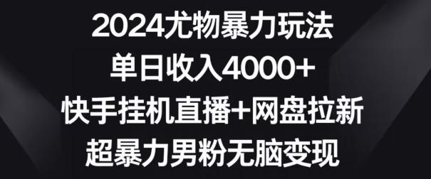 2024尤物暴力玩法，单日收入4000+，快手挂机直播+网盘拉新，超暴力男粉无脑变现【揭秘】-轻创网