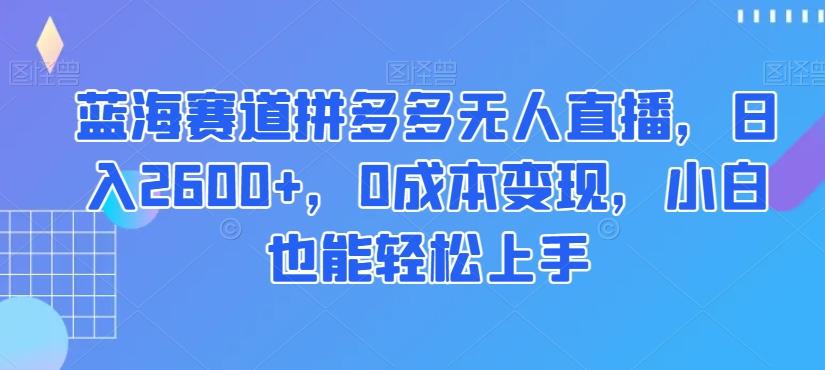 蓝海赛道拼多多无人直播，日入2600+，0成本变现，小白也能轻松上手【揭秘】-轻创网