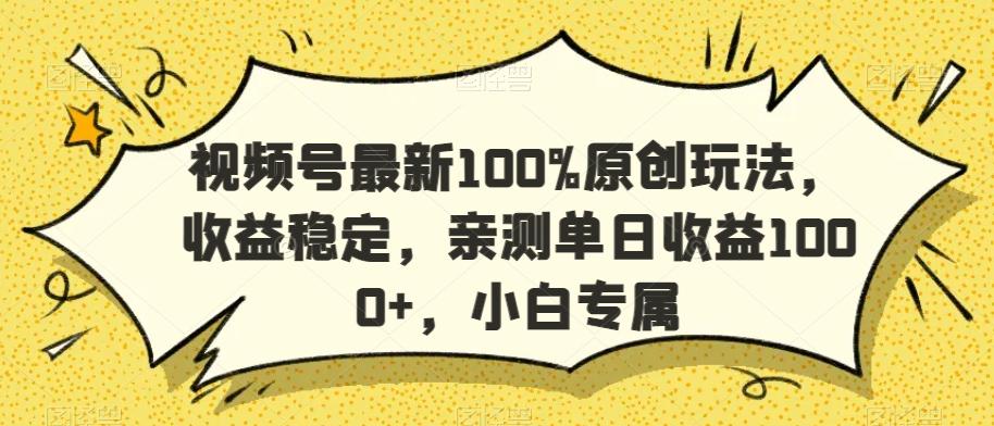 视频号最新100%原创玩法，收益稳定，亲测单日收益1000+，小白专属【揭秘】-轻创网