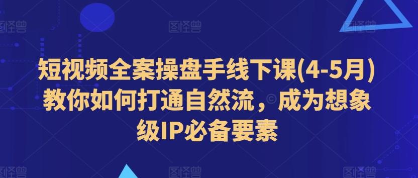 短视频全案操盘手线下课(4-5月)教你如何打通自然流，成为想象级IP必备要素-轻创网