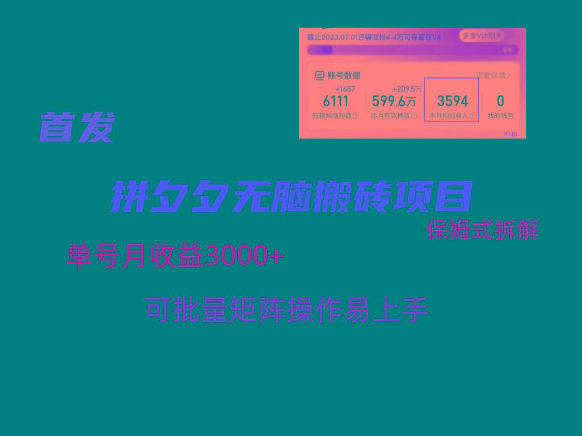 拼夕夕无脑搬砖，单号稳定收益3000+，保姆式拆解-轻创网