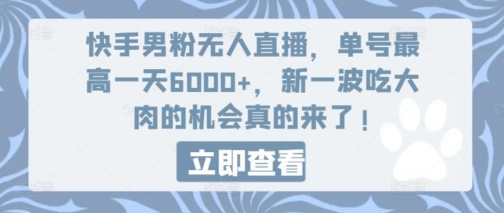 快手男粉无人直播，单号最高一天6000+，新一波吃大肉的机会真的来了-轻创网