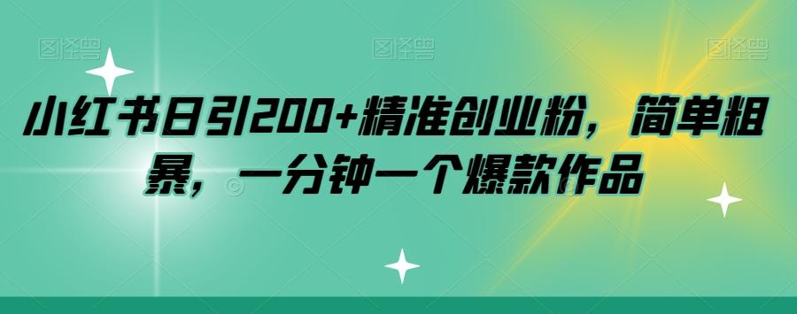 小红书日引200+精准创业粉，简单粗暴，一分钟一个爆款作品【揭秘】-轻创网