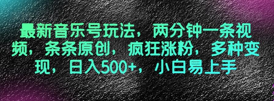 最新音乐号玩法，两分钟一条视频，条条原创，疯狂涨粉，多种变现，日入500+，小白易上手【揭秘】-轻创网