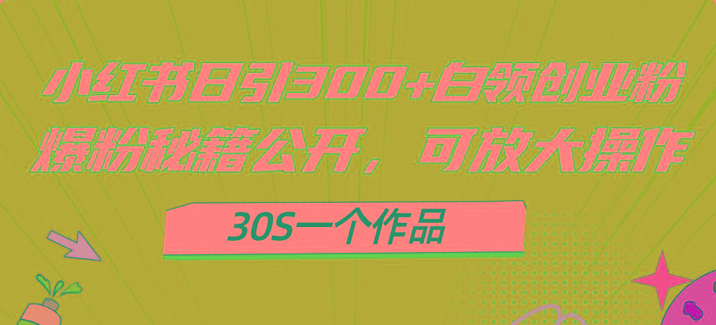 小红书日引300+高质白领创业粉，可放大操作，爆粉秘籍！30s一个作品-轻创网