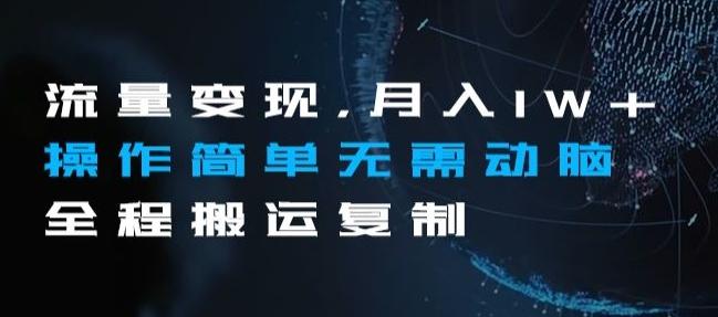流量变现，月入1W+操作简单无需动脑全程搬运复制【揭秘】-轻创网