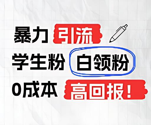 暴力引流学生粉白领粉，吊打以往垃圾玩法，0成本，高回报-轻创网