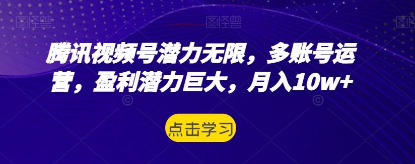 腾讯视频号潜力无限，多账号运营，盈利潜力巨大，月入10w+-轻创网