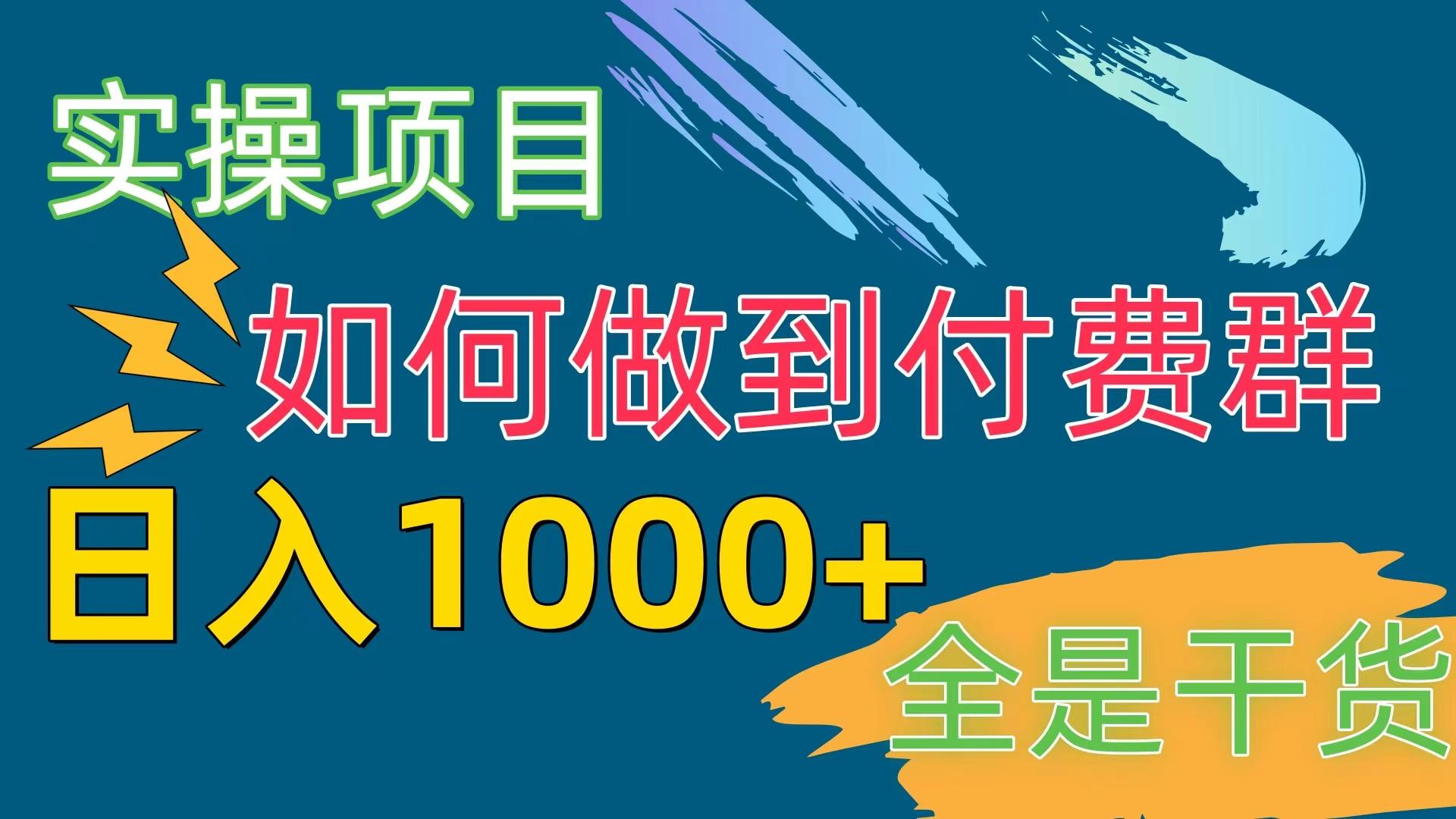 [实操项目]付费群赛道，日入1000+-轻创网
