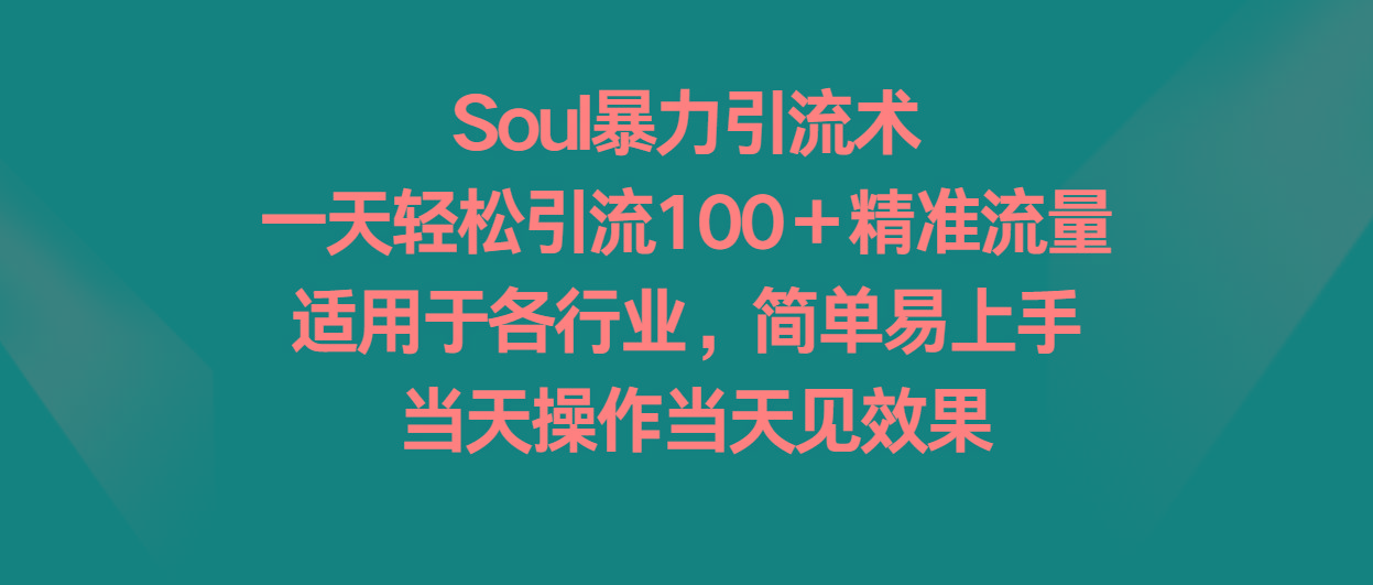 Soul暴力引流术，一天轻松引流100＋精准流量，适用于各行业，简单易上手！-轻创网