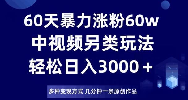 60天暴力涨粉60W，中视频另类玩法，日入3000＋，几分钟一条原创作品多种变现方式-轻创网
