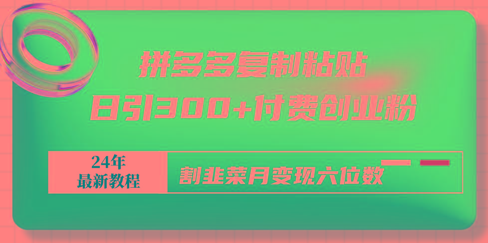 拼多多复制粘贴日引300+付费创业粉，割韭菜月变现六位数最新教程！-轻创网