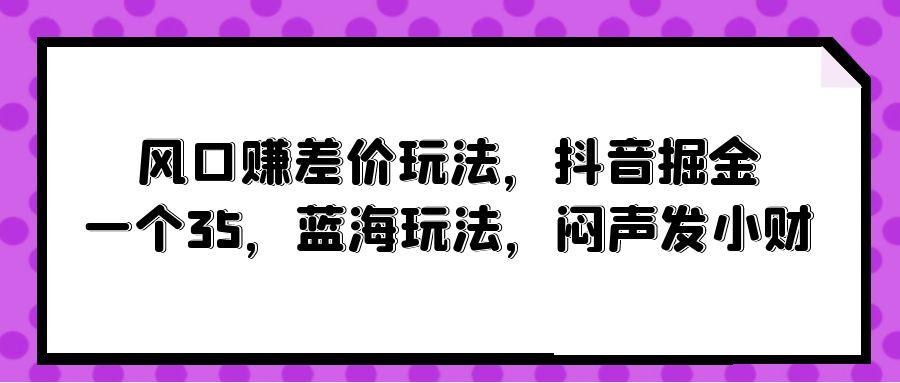(10022期)风口赚差价玩法，抖音掘金，一个35，蓝海玩法，闷声发小财-轻创网