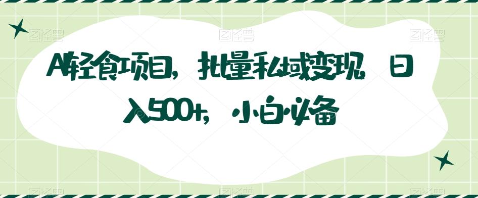 AI轻食项目，批量私域变现，日入500+，小白必备-轻创网