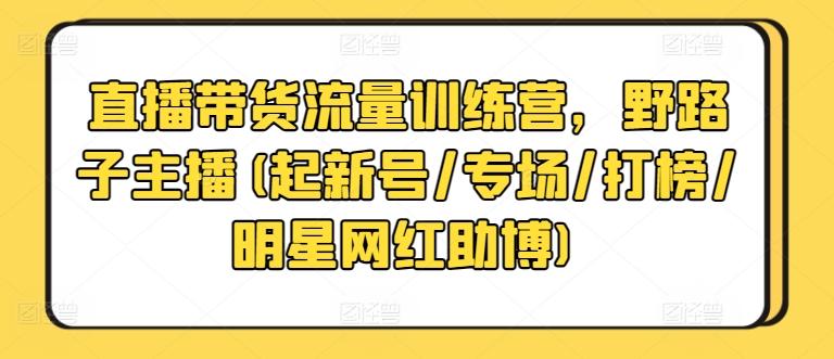 直播带货流量训练营，野路子主播(起新号/专场/打榜/明星网红助博)-轻创网