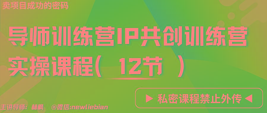 导师训练营3.0IP共创训练营私密实操课程(12节)-卖项目的密码成功秘诀-轻创网